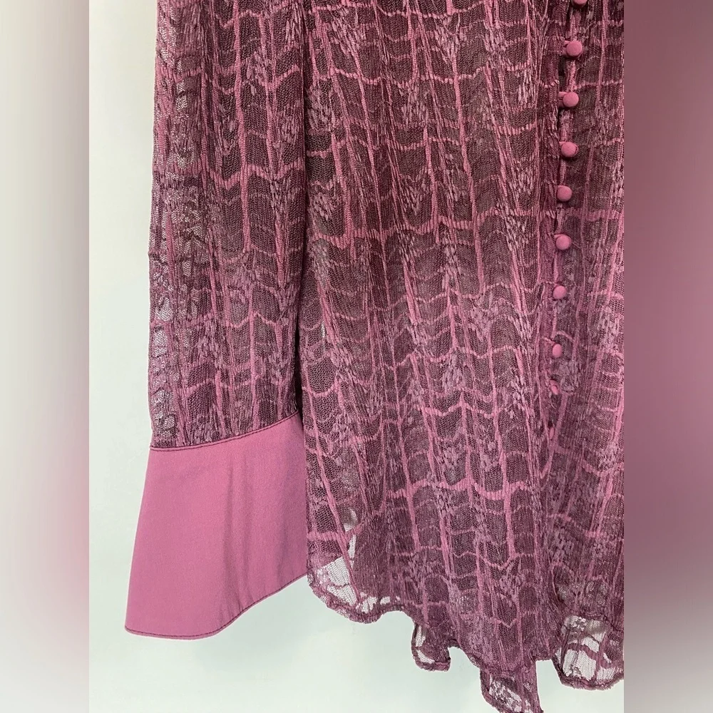 Free People Night Moves Lace Buttondown Top Blouse Romantic Size Small